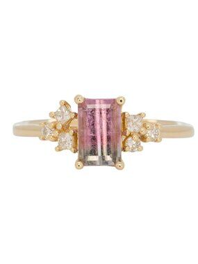 0.94 Ct Watermelon Tourmaline Ring in Solid 14K Gold with Natural Diamonds